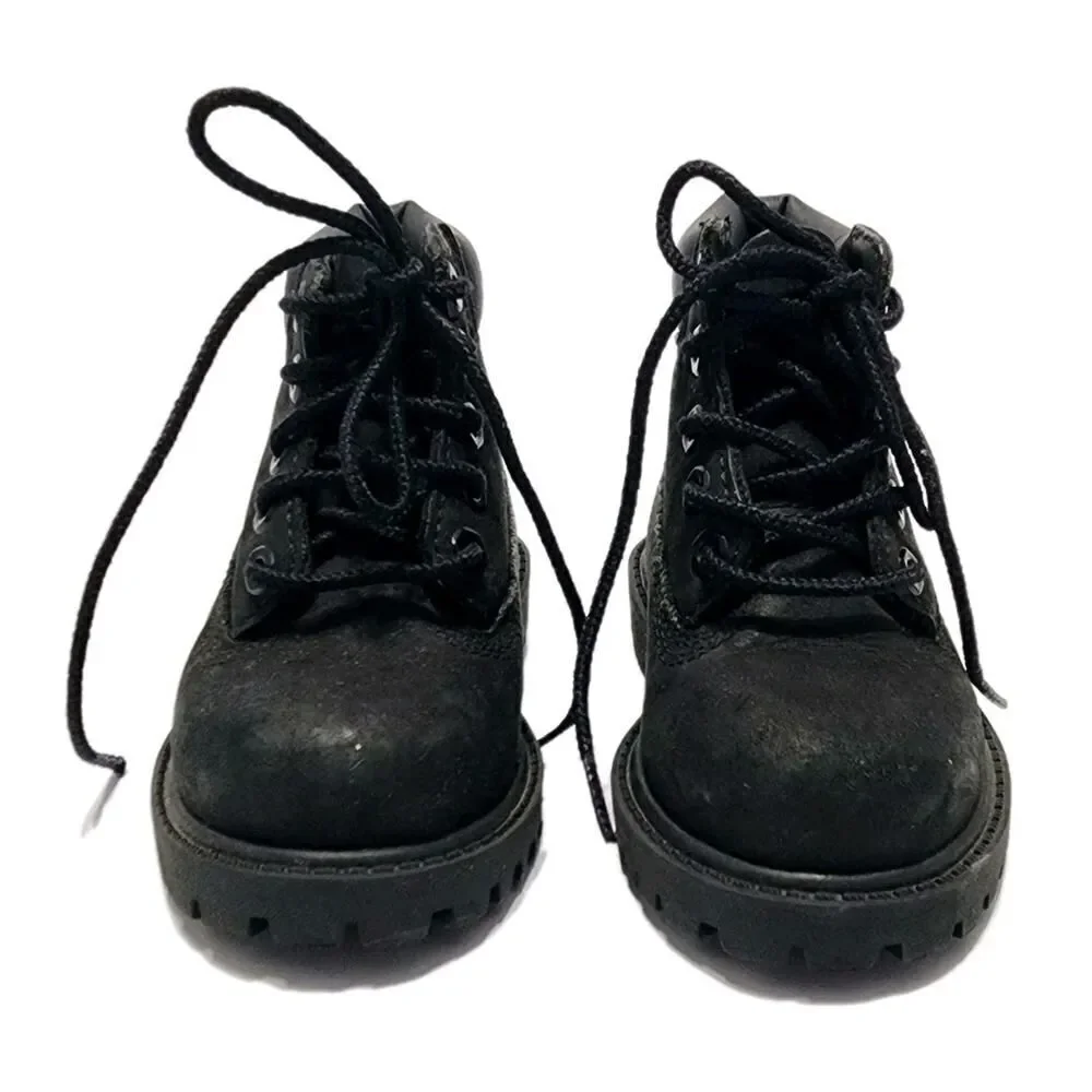 Timberland Toddler Kid Black Leather 7.5 Premium Lace-Up 6 Inch Waterproof Boots